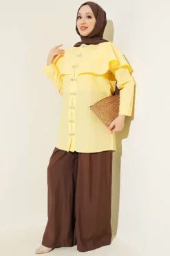 Alternative Ansicht von Double Button Shoulder Cape Shirt Yellow
