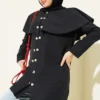 Double Button Shoulder Cape Shirt Black