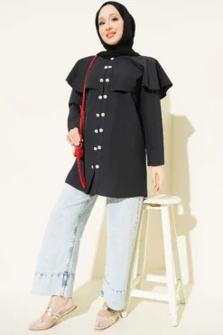Alternative Ansicht von Double Button Shoulder Cape Shirt Black