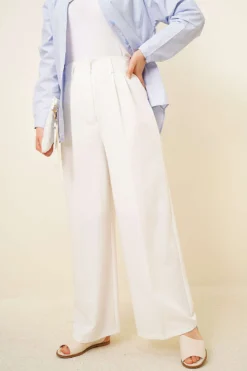 Double Pleated Wide Leg Trousers White