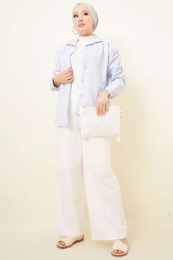 Vista alternativa di Double Pleated Wide Leg Trousers White