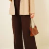 Double Pleated Wide Leg Trousers Brown