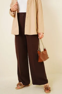 Double Pleated Wide Leg Trousers Brown