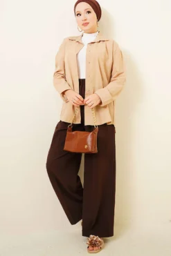 Vista alternativa de Double Pleated Wide Leg Trousers Brown