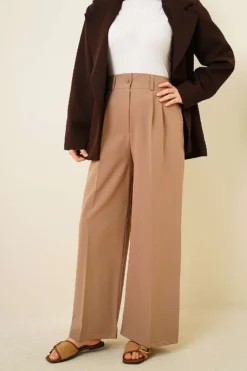 Double Pleated Wide Leg Trousers Mink