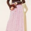 Thin Belted Polka Dot Chiffon Skirt Pink
