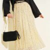Thin Belted Polka Dot Chiffon Skirt Yellow