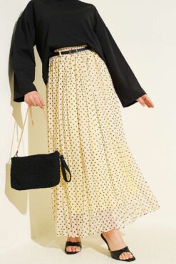 Thin Belted Polka Dot Chiffon Skirt Yellow