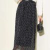Thin Belted Polka Dot Chiffon Skirt Black