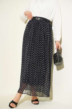 Thin Belted Polka Dot Chiffon Skirt Black