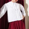 Navy Collar Short Shirt with Pearl Details White