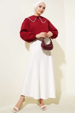 Alternative view of Navy Collar Short Shirt with Pearl Details Burgundy