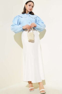 Alternative view of Navy Collar Short Shirt with Pearl Details Blue