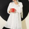 Pearl Button Lace Embroidered Shirt Ecru