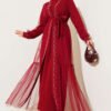 Pearl Embellished Abaya Burgundy