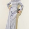 Pearl Embellished Satin Evening Dress Grey al por mayor dress - Hicabistan fábrica Turquía