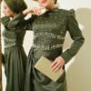Pearl Embellished Satin Evening Dress Khaki wholesale dress view 2 - Hicabistan Turkey factory