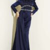 Pearl Embellished Satin Evening Dress Navy Blue