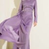 Pearl Embellished Satin Evening Dress Lilac