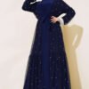 Pearl Tulle Abaya Set Navy Blue