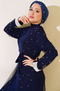 Vue alternative de Pearl Tulle Abaya Set Navy Blue