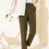 Belted Tapered Pants with String Detail Khaki