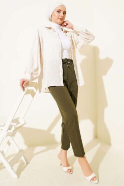 Vista alternativa de Belted Tapered Pants with String Detail Khaki