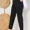Belted Tapered Pants with String Detail Black