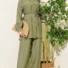 Belted Drawstring Neck Two-Piece Set Khaki