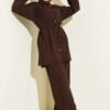 Belted Drawstring Neck Two-Piece Set Brown