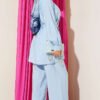 Belted Drawstring Neck Two-Piece Set Blue wholesale clothing set view 3 - Hicabistan Turkey factory