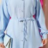 Belted Drawstring Neck Two-Piece Set Blue wholesale clothing set view 4 - Hicabistan Turkey factory