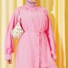 Belted Drawstring Neck Two-Piece Set Pink wholesale clothing set view 2 - Hicabistan Turkey factory