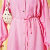 Belted Drawstring Neck Two-Piece Set Pink wholesale clothing set view 4 - Hicabistan Turkey factory