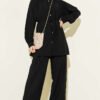 Belted Drawstring Neck Two-Piece Set Black groothandel clothing set - Hicabistan Turkije fabriek