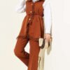 Ruffled Lace Vest Two-Piece Set Tan