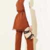 Ruffled Lace Vest Two-Piece Set Tan – Image 3