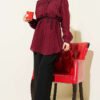 Textured Striped Shirt with Belt Burgundy – Bild 2