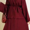Loose-Fit Skirted Two-Piece Set Burgundy wholesale clothing set view 4 - Hicabistan Turkey factory