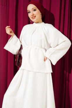 Alternatieve weergave van Loose-Fit Skirted Two-Piece Set Ecru