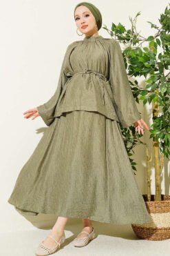 Loose-Fit Skirted Two-Piece Set Khaki