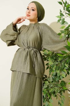Alternatieve weergave van Loose-Fit Skirted Two-Piece Set Khaki