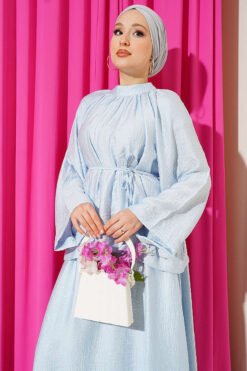 Alternatieve weergave van Loose-Fit Skirted Two-Piece Set Blue