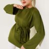 Spanish Sleeve Lace-Up Tunic Khaki