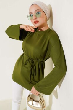 Spanish Sleeve Lace-Up Tunic Khaki