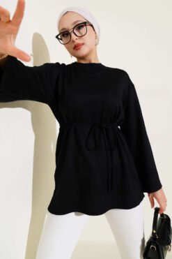 Spanish Sleeve Lace-Up Tunic Black