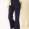 Spanish Flare Split Hem Trousers Navy Blue