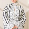 Striped Patterned Shawl Detailed Kimono Navy Blue
