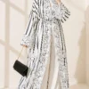Striped Patterned Shawl Detailed Kimono Navy Blue - Afbeelding 3