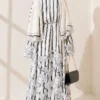 Striped Patterned Shawl Detailed Kimono Navy Blue - Afbeelding 4